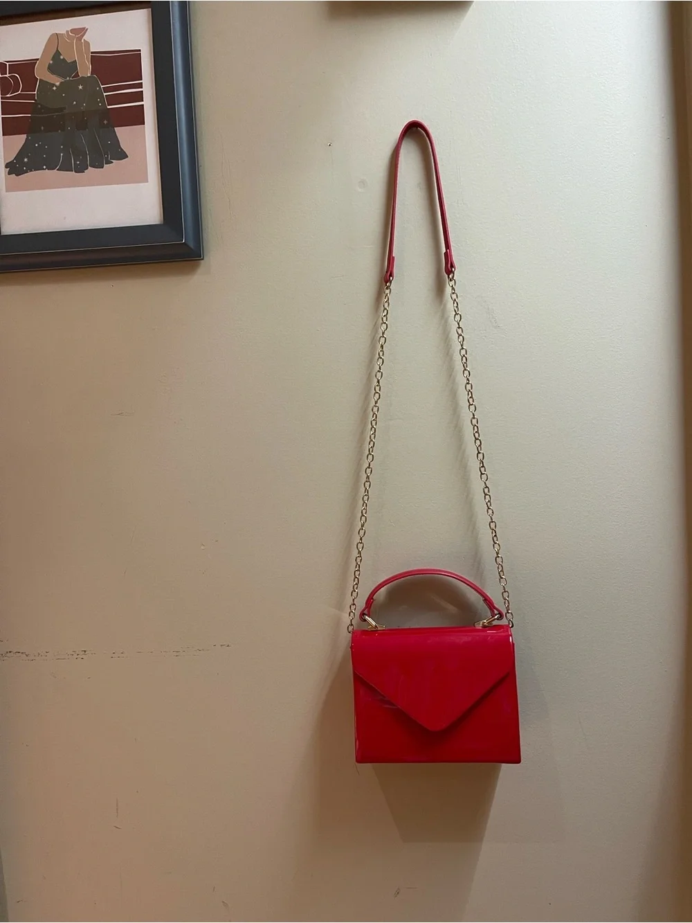 Glossy Red Patent Satchel with Top Handle
